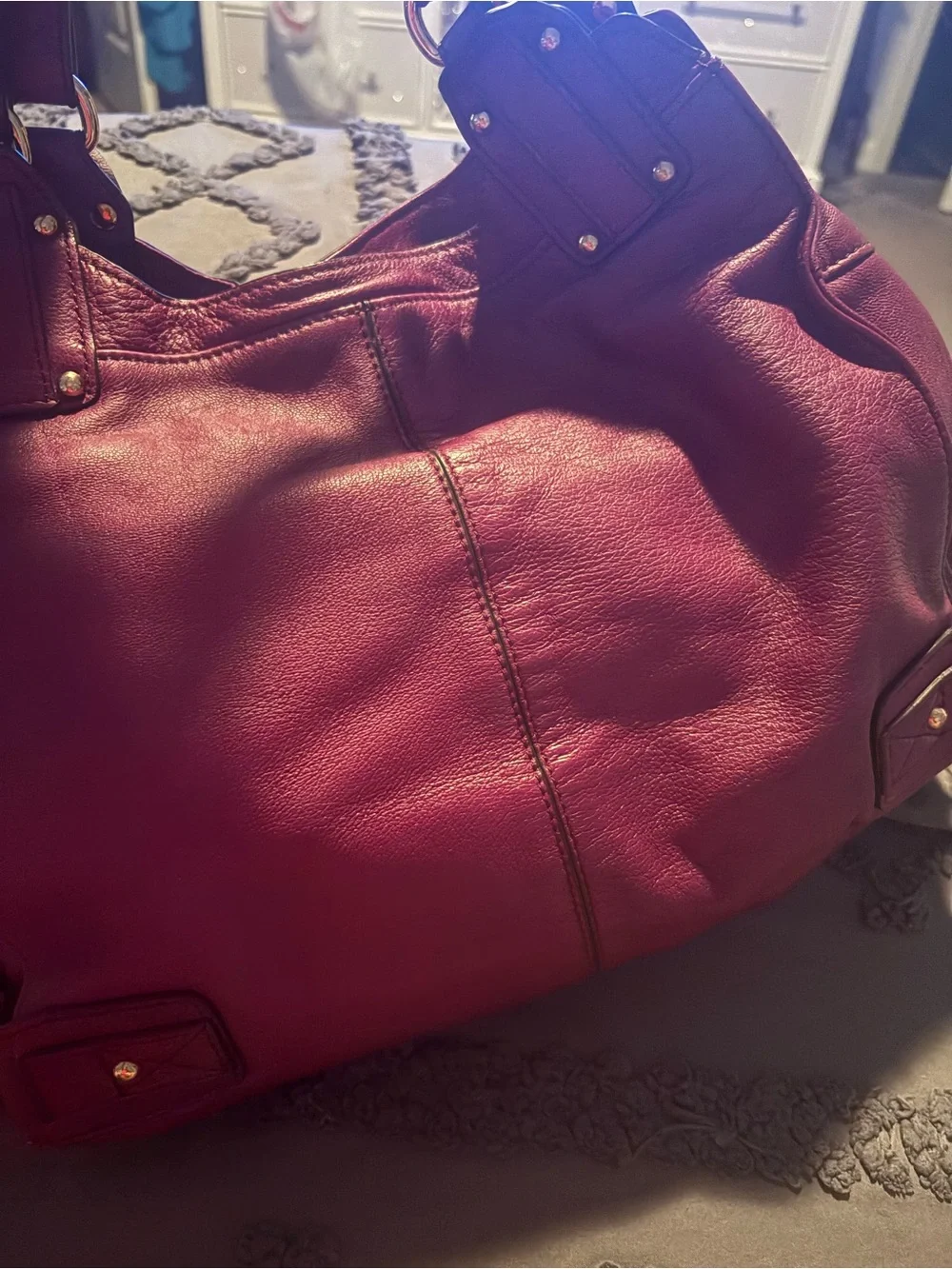 Women's Leather KOOBA LARGE Shoulder Bag in Deep Berry - Stylish Everyday Tote